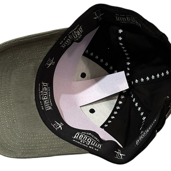 Original Penguin Men’s Corduroy Snapback Hat‎ – Black & Green Adjustable Cap OS - Picture 3 of 3